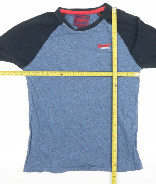 Superdry Men's Blue Long Sleeve Crew Neck Cotton T-Shirt Size M
