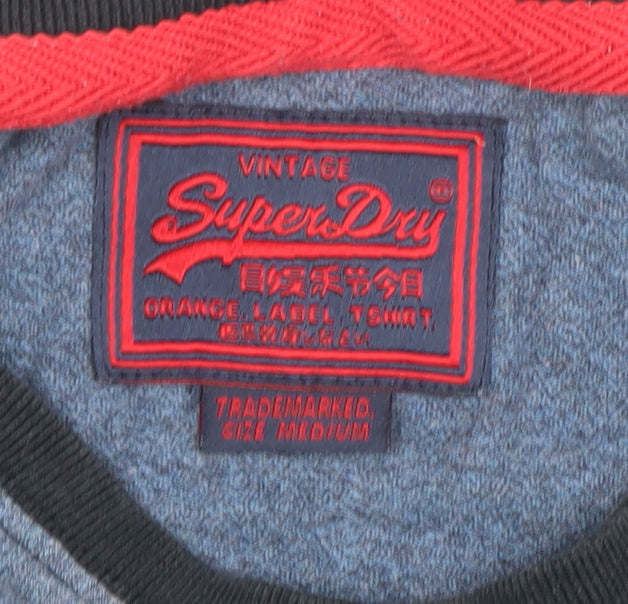 Superdry Men's Blue Long Sleeve Crew Neck Cotton T-Shirt Size M