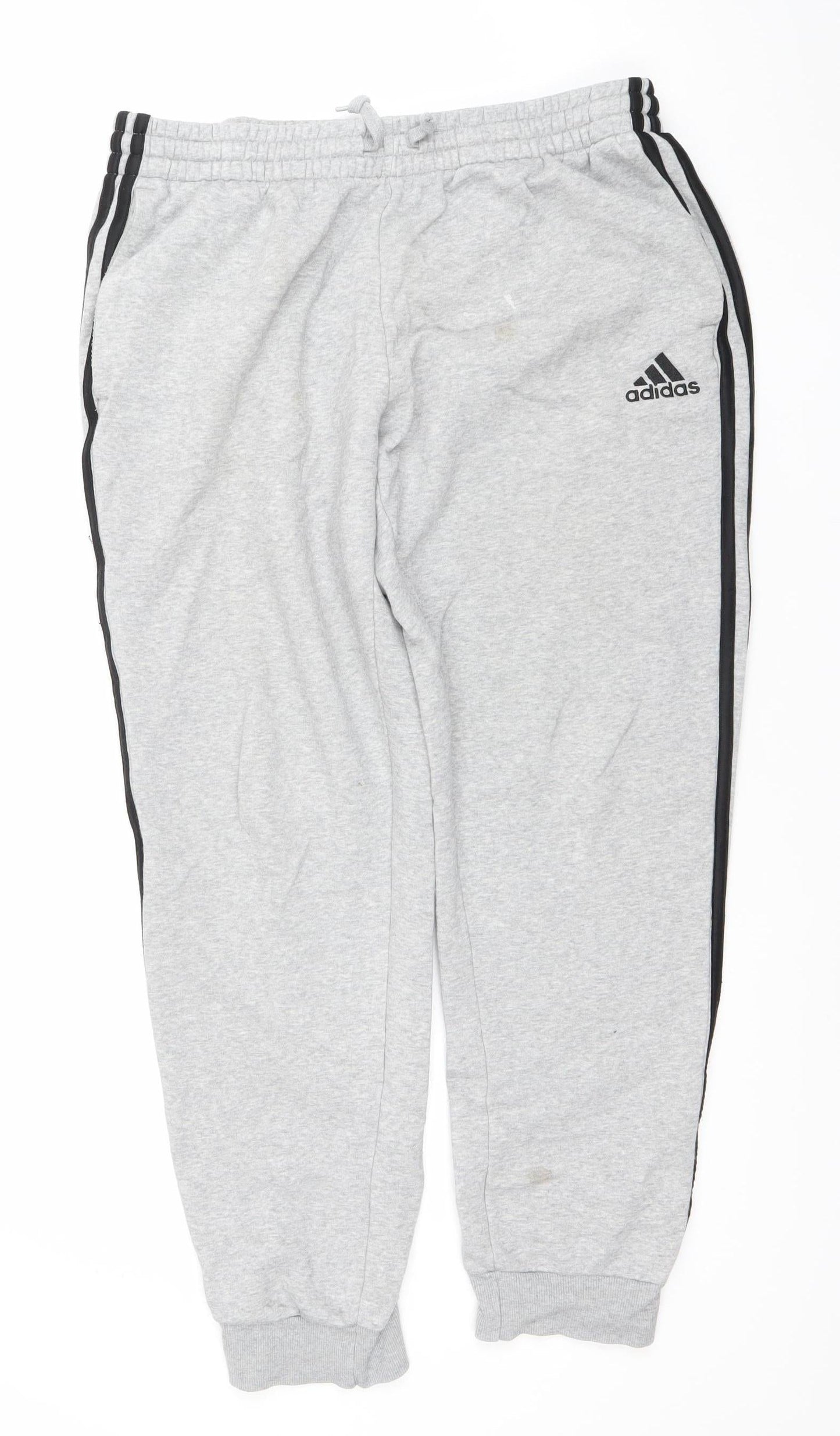 Adidas Men’s Grey L Sweatpants Joggers in Fleece with Side Stripes