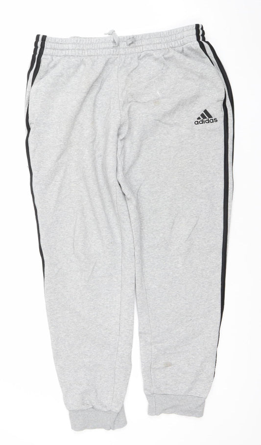 Adidas Men’s Grey L Sweatpants Joggers in Fleece with Side Stripes