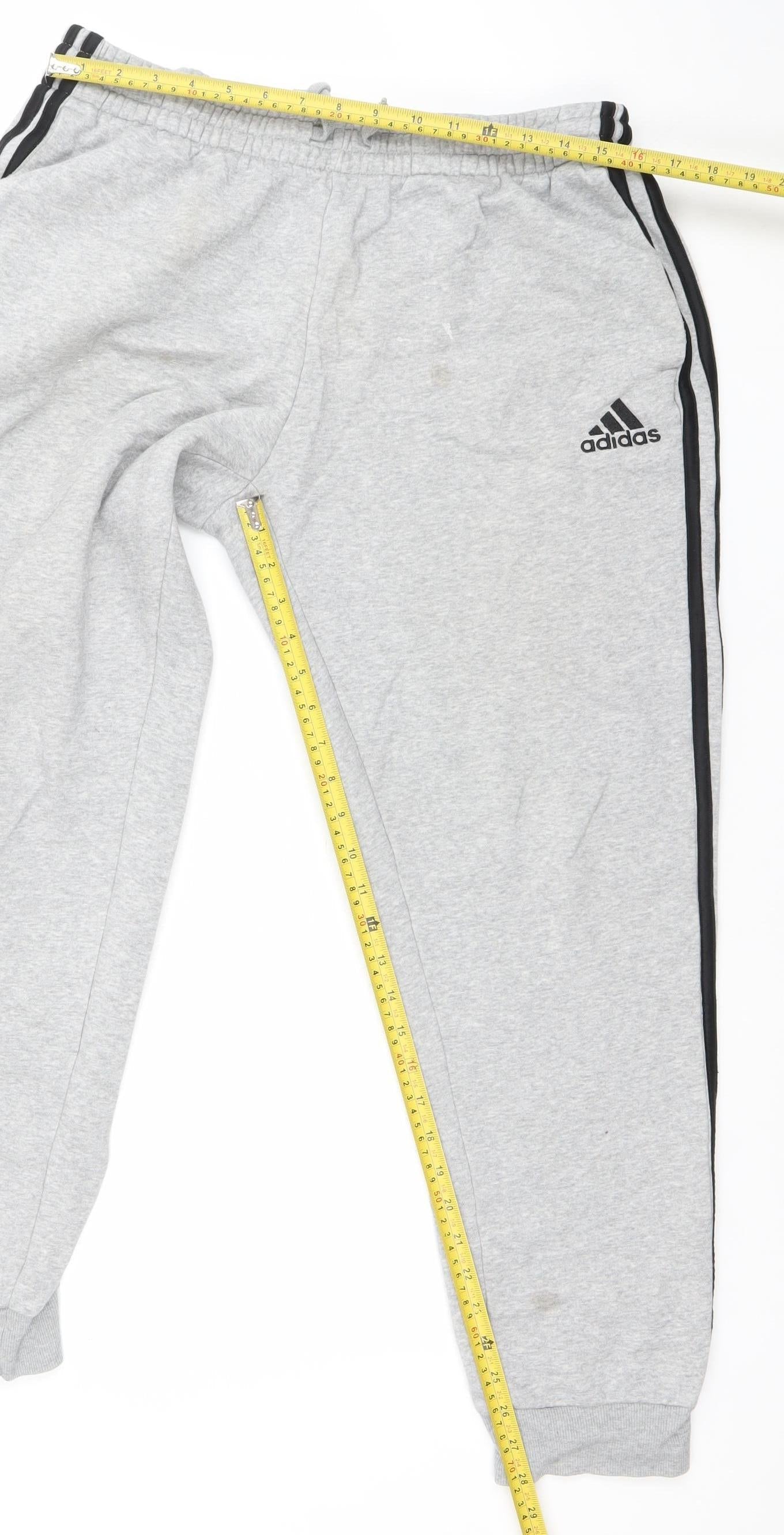 Adidas Men’s Grey L Sweatpants Joggers in Fleece with Side Stripes