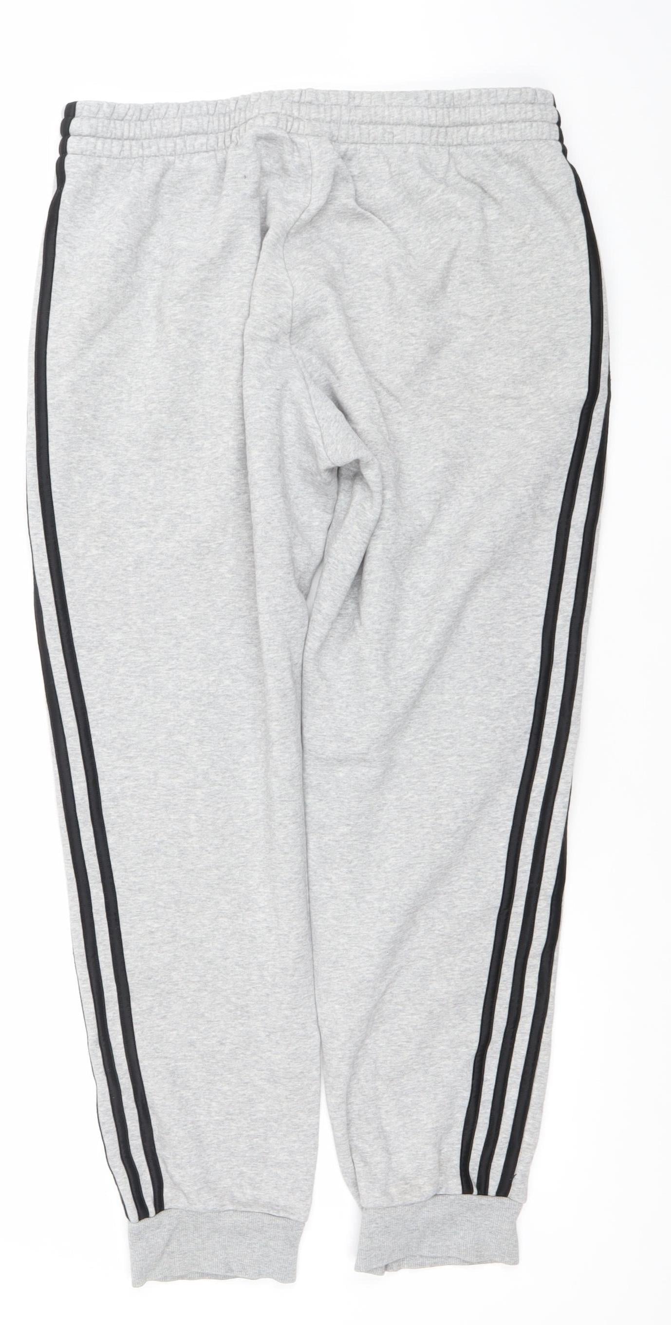 Adidas Men’s Grey L Sweatpants Joggers in Fleece with Side Stripes