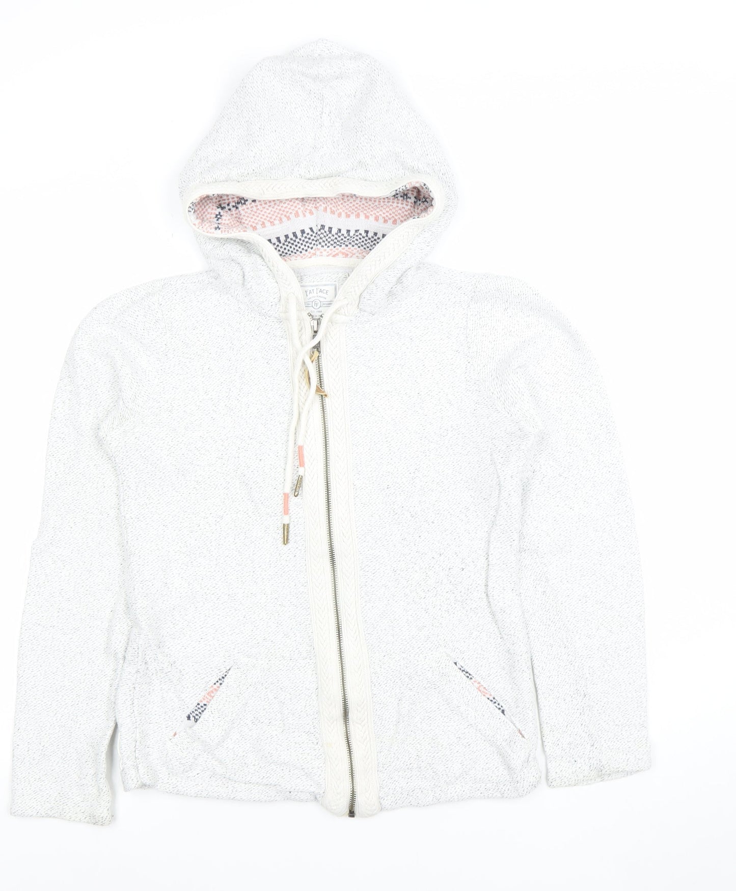 Fat Face Women's White Full Zip Hooded Sweatshirt UK 10 Cotton Blend