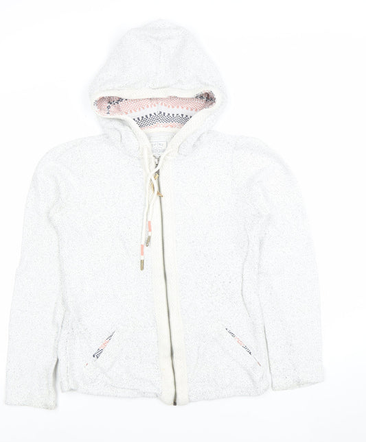 Fat Face Women's White Full Zip Hooded Sweatshirt UK 10 Cotton Blend