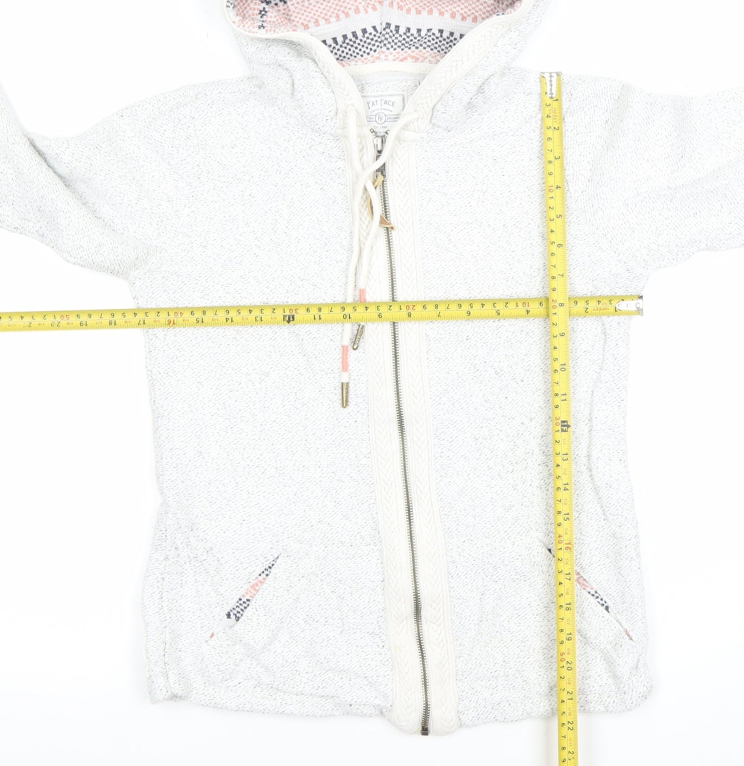 Fat Face Women's White Full Zip Hooded Sweatshirt UK 10 Cotton Blend