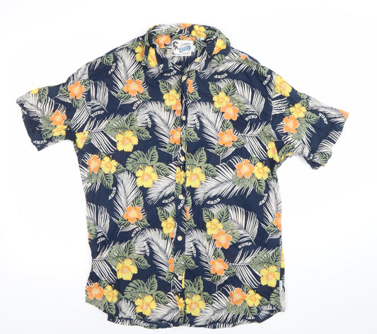 Jack & Jones Men’s Blue Hawaiian Floral Short Sleeve Button-Up Vacay Shirt M