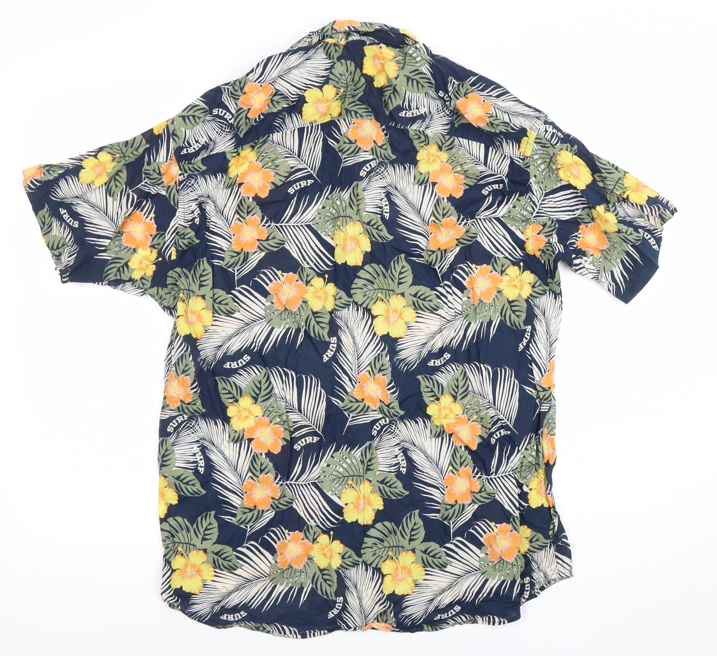 Jack & Jones Men’s Blue Hawaiian Floral Short Sleeve Button-Up Vacay Shirt M