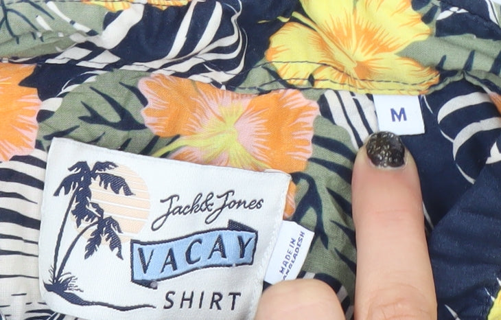 Jack & Jones Men’s Blue Hawaiian Floral Short Sleeve Button-Up Vacay Shirt M