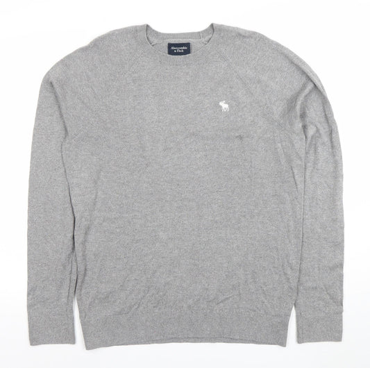 Abercrombie & Fitch Men's Grey Cotton Crew Neck Pullover Jumper L