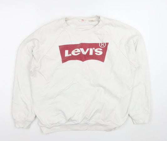 Levi's Women's White Logo Crew Neck Cotton Sweatshirt Size M