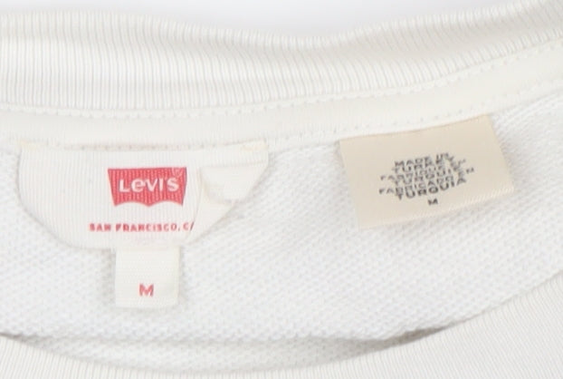 Levi's Women's White Logo Crew Neck Cotton Sweatshirt Size M