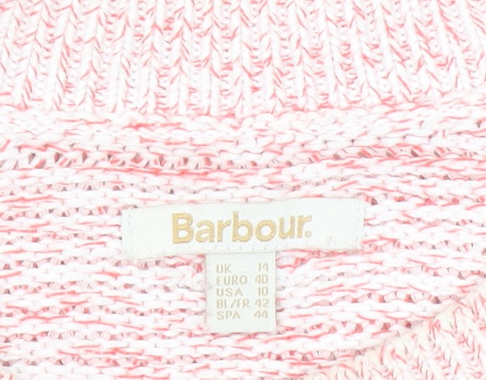 Barbour Women Pink Cotton Jumper Size 14 Crew Neck Knit