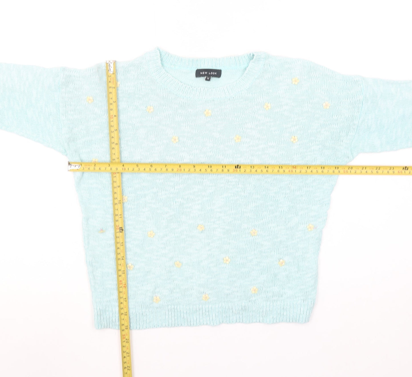 New Look Women Blue Floral Embroidered Knit Jumper Size 12