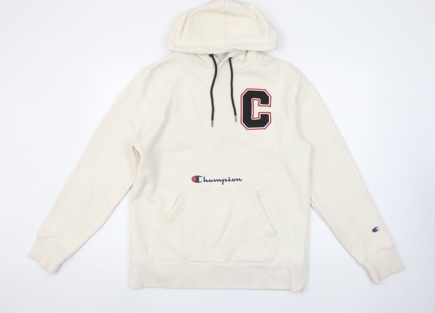 Champion Men’s Ivory Pullover Hoodie L Logo C Embroidered Graphic Athletic