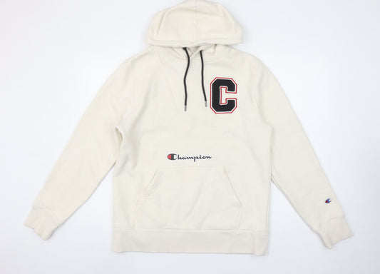 Champion Men’s Ivory Pullover Hoodie L Logo C Embroidered Graphic Athletic
