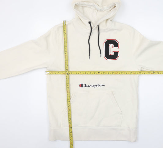 Champion Men’s Ivory Pullover Hoodie L Logo C Embroidered Graphic Athletic
