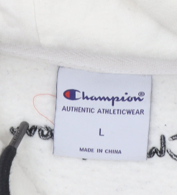 Champion Men’s Ivory Pullover Hoodie L Logo C Embroidered Graphic Athletic