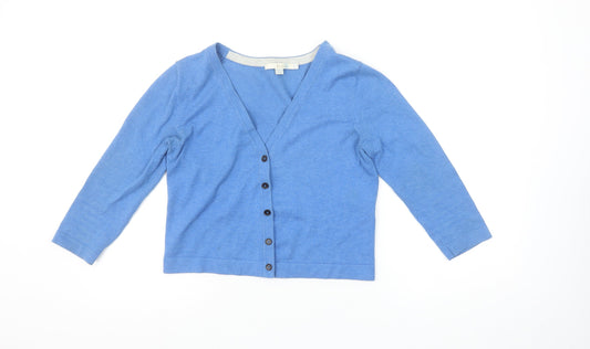 Boden Women’s Blue Cotton Blend V-Neck Cardigan Size 8