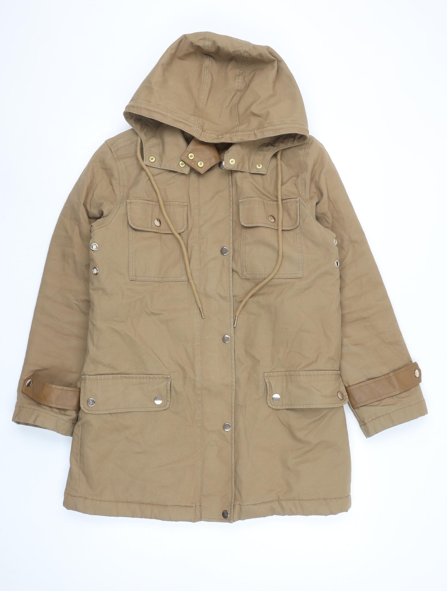 Next Women’s Beige Hooded Parka Coat Size 8 Shower Resistant