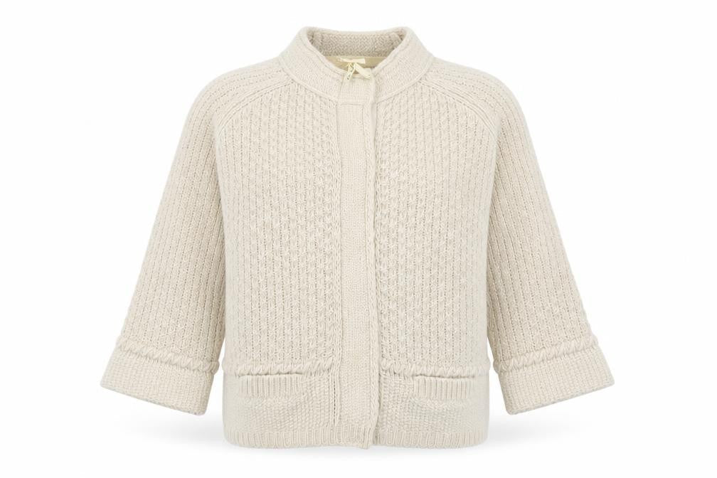 Next Women Beige Chunky-Knit Cardigan Size 10 Wool Alpaca Blend