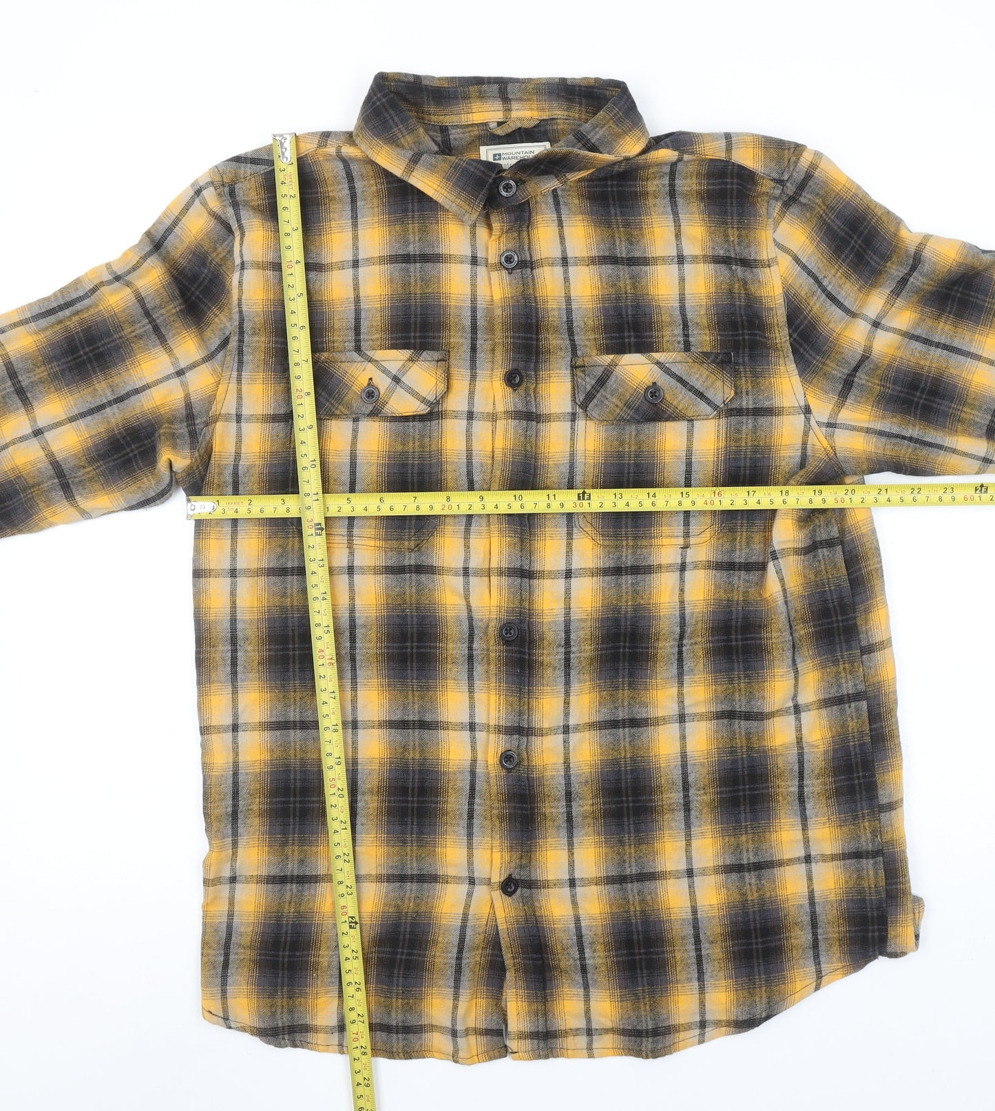 Mountain Warehouse Men's Yellow Plaid Flannel Long Sleeve Button-Up Shirt L