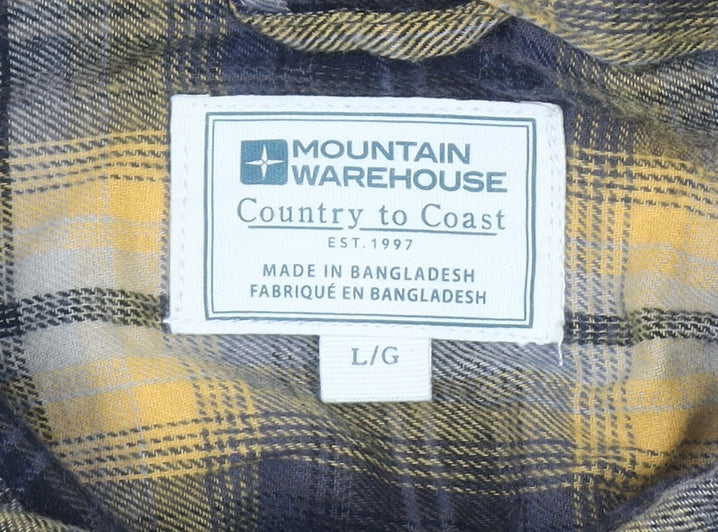 Mountain Warehouse Men's Yellow Plaid Flannel Long Sleeve Button-Up Shirt L