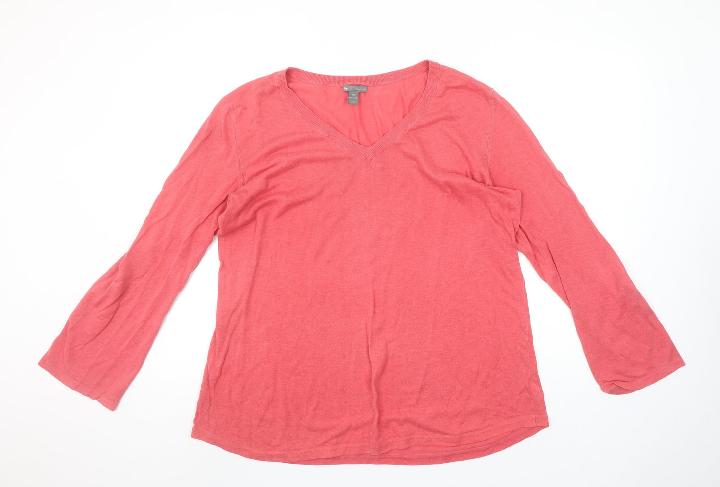 Gap Womens Pink Linen Cotton V-Neck Long Sleeve Pullover Jumper Size L