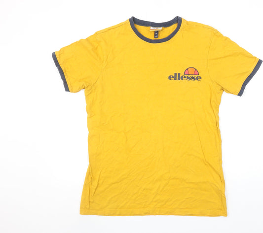 Ellesse Men's Yellow Crew Neck Logo Cotton T-Shirt UK M