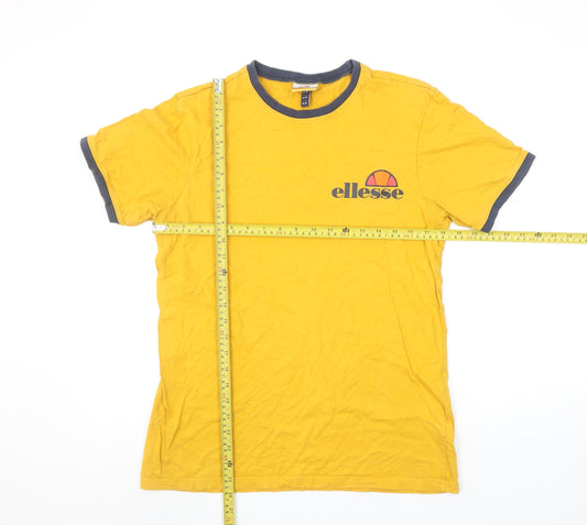 Ellesse Men's Yellow Crew Neck Logo Cotton T-Shirt UK M