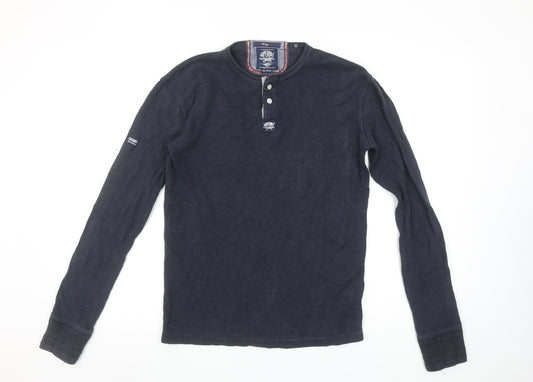 Superdry Men's Blue Long Sleeve Henley T-Shirt Size S