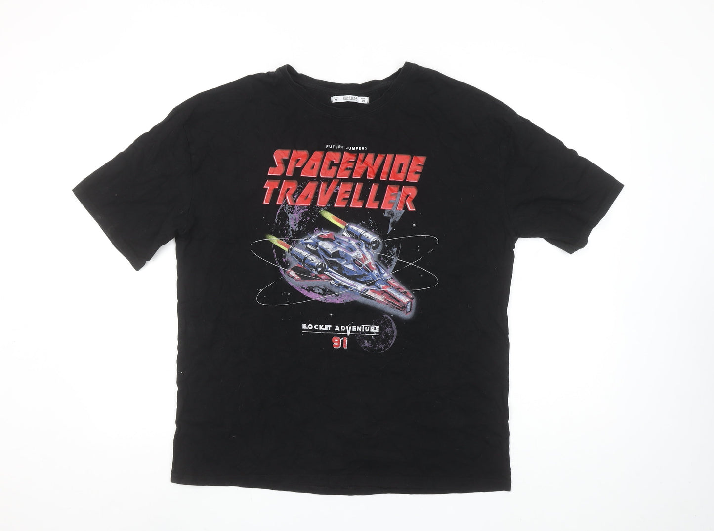 Pull & Bear Women's Black Space Graphic T-Shirt Size 10