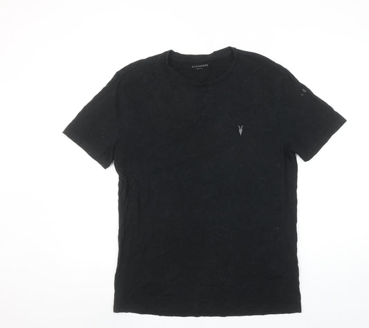 AllSaints Men's Black Medium Crew Neck Cotton Graphic T-Shirt