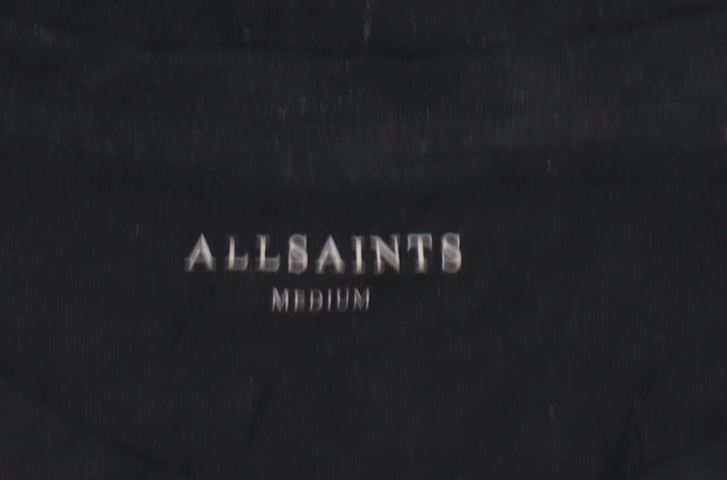 AllSaints Men's Black Medium Crew Neck Cotton Graphic T-Shirt