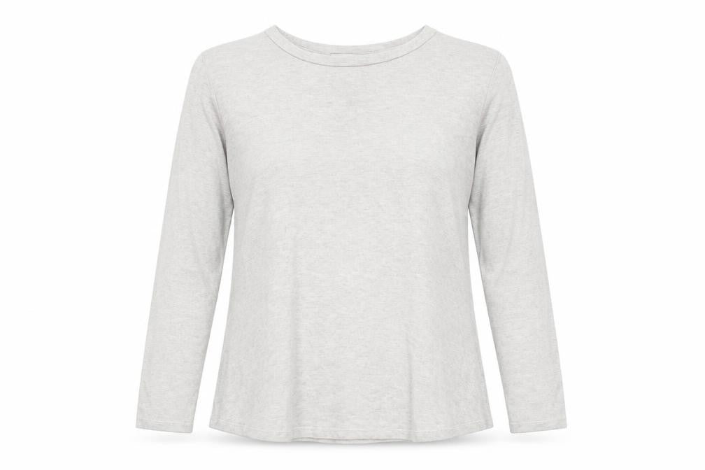 Front view of Alexara women’s grey long sleeve basic cotton t-shirt one size