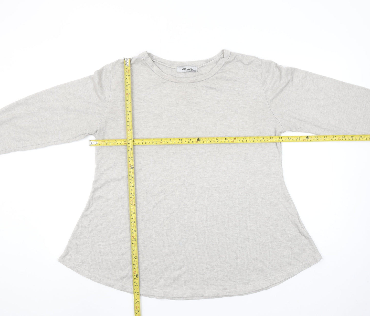 Alexara Womens Grey Long Sleeve Basic Cotton T-Shirt One Size