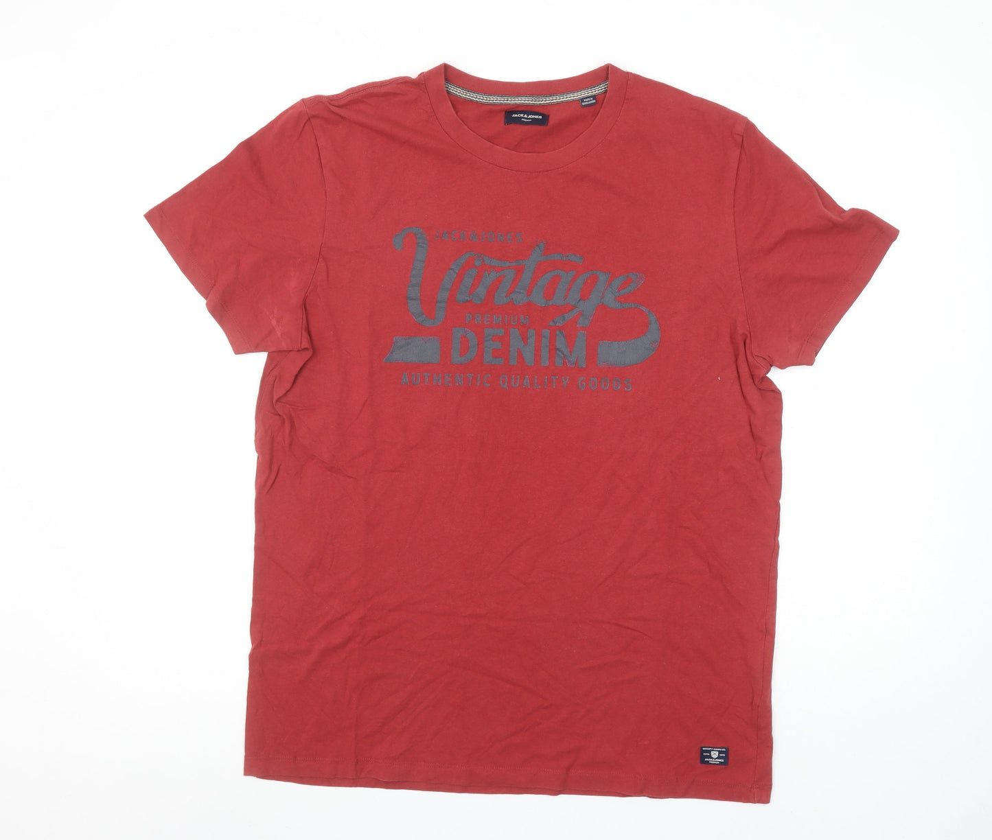 Jack & Jones Men's Red Vintage Denim Graphic T-Shirt Size L