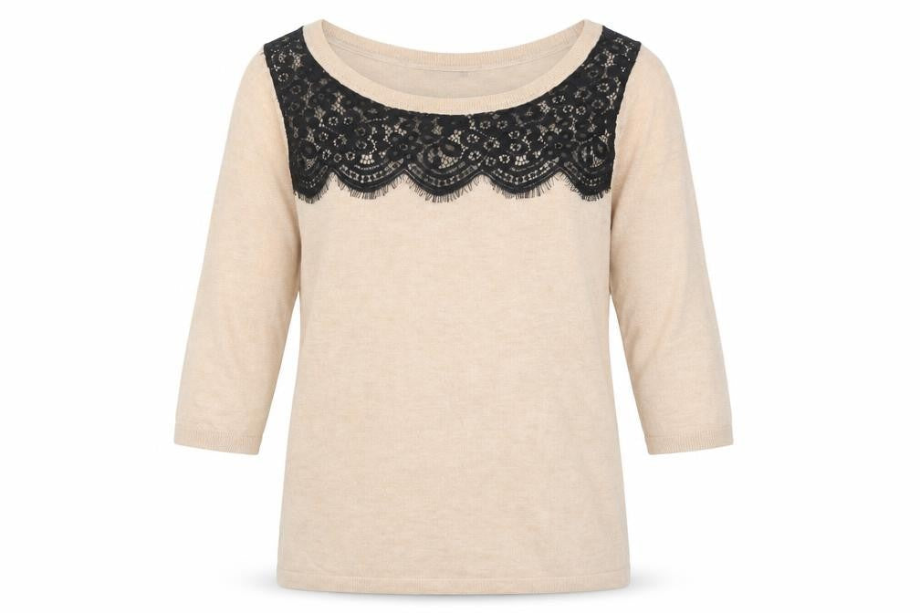 Marks Mens & Spencer Beige Lace Panel 3/4 Sleeve Pullover Jumper M