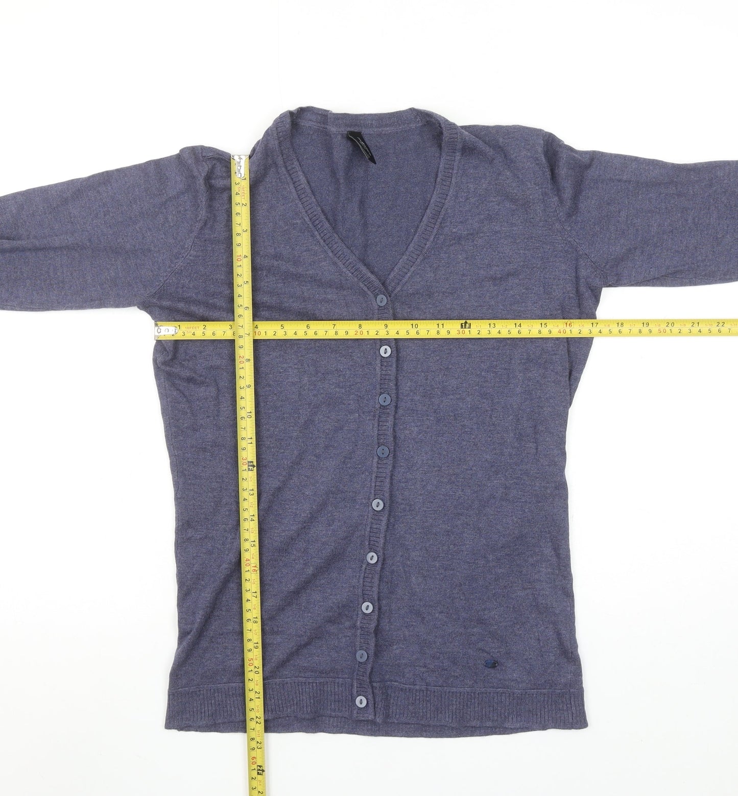 Piazza Italia Women Blue Cardigan Knit Long Sleeve V-Neck Size S