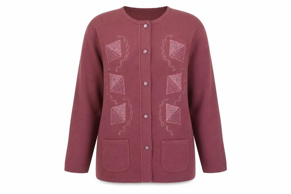 Paramour Collection Womens Purple XL Embroidered Knit Cardigan