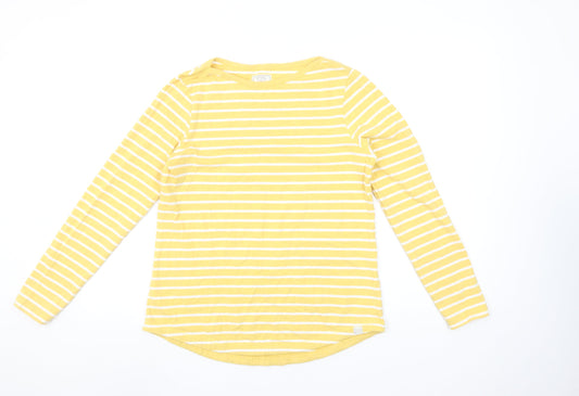 Fat Face Women Yellow Striped Long Sleeve Breton Cotton Top UK 10