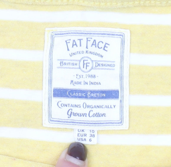 Fat Face Women Yellow Striped Long Sleeve Breton Cotton Top UK 10