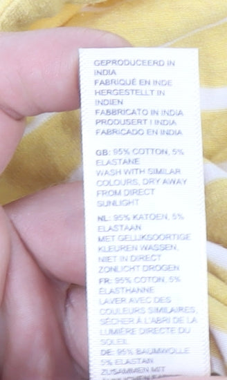 Fat Face Women Yellow Striped Long Sleeve Breton Cotton Top UK 10