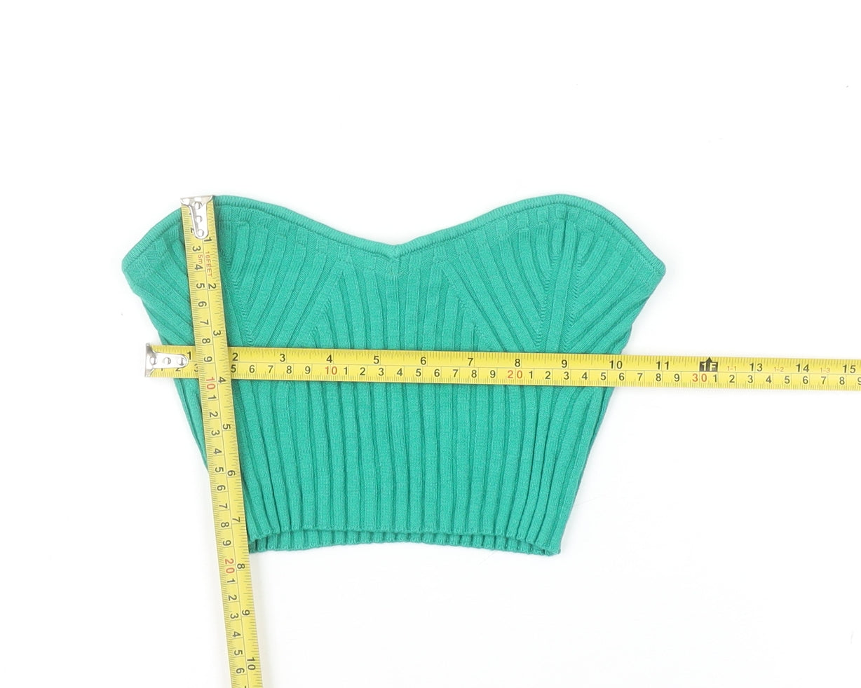 Urban Outfitters Women’s Green Cropped Strapless Ribbed Top Size S
