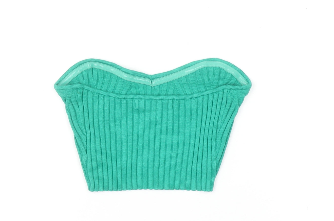 Urban Outfitters Women’s Green Cropped Strapless Ribbed Top Size S