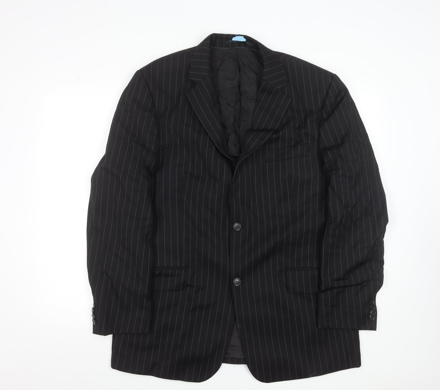 Rosselini Men’s Black Pinstripe Wool Two-Button Blazer Jacket 42
