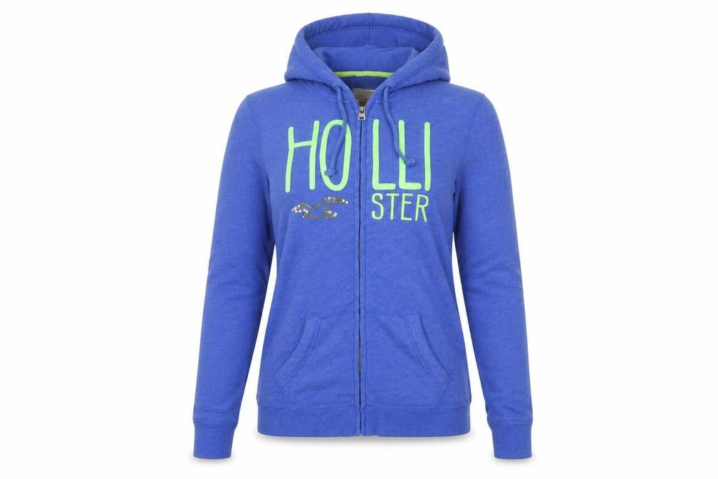 Hollister Women's Blue Full Zip Hoodie L Cotton Blend Logo Design