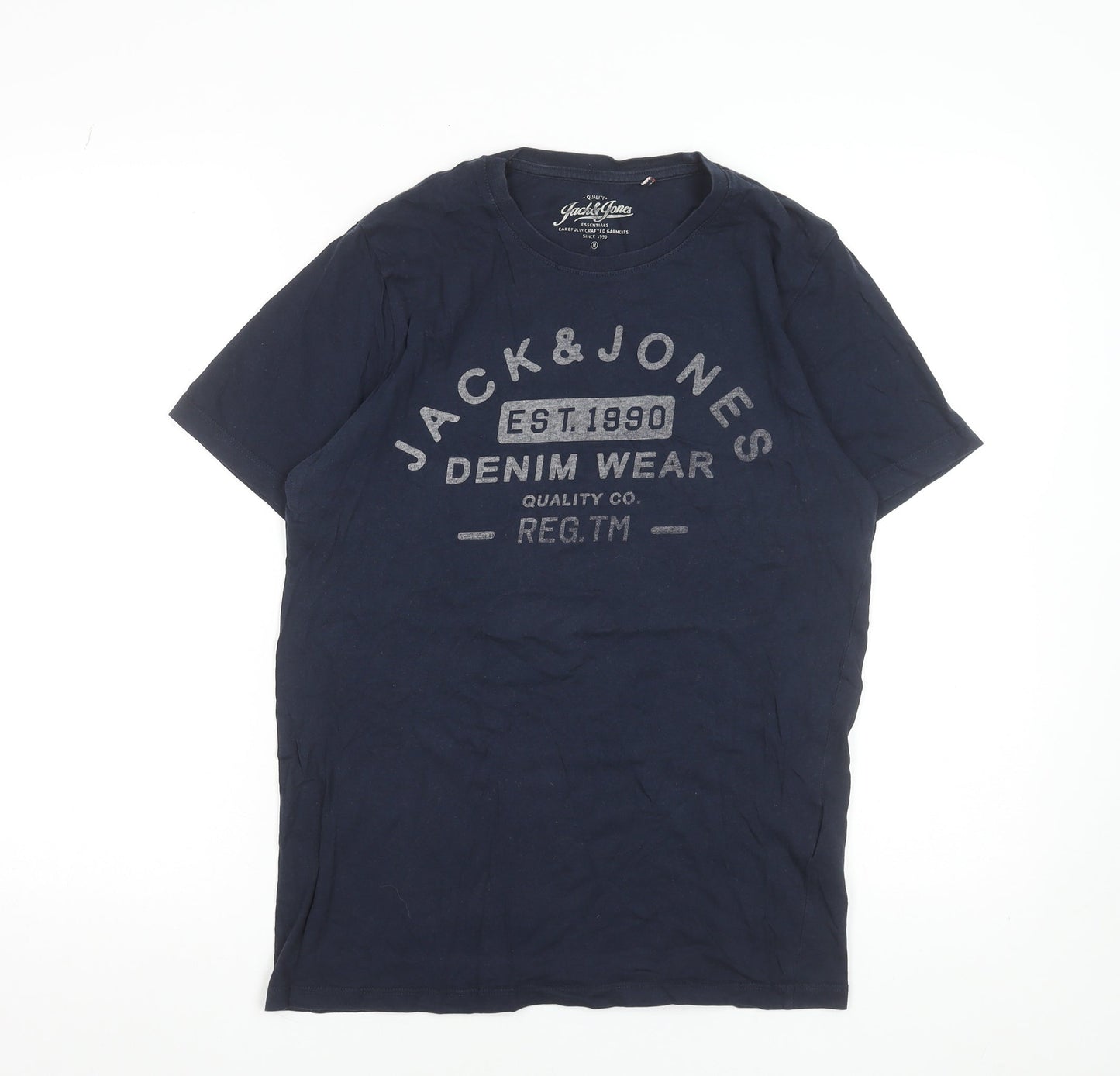 Jack & Jones Men Blue Graphic Crew Neck Cotton T-Shirt Size M