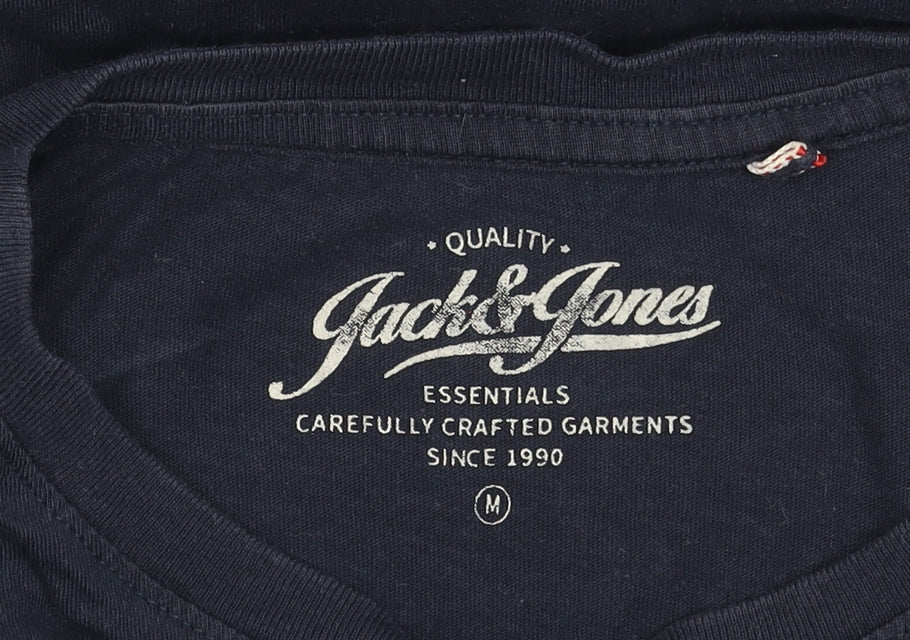 Jack & Jones Men Blue Graphic Crew Neck Cotton T-Shirt Size M