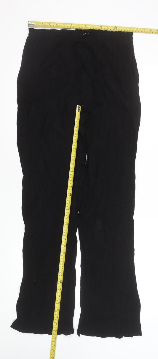 Zara Women Black S Wide-Leg Trousers Viscose Blend