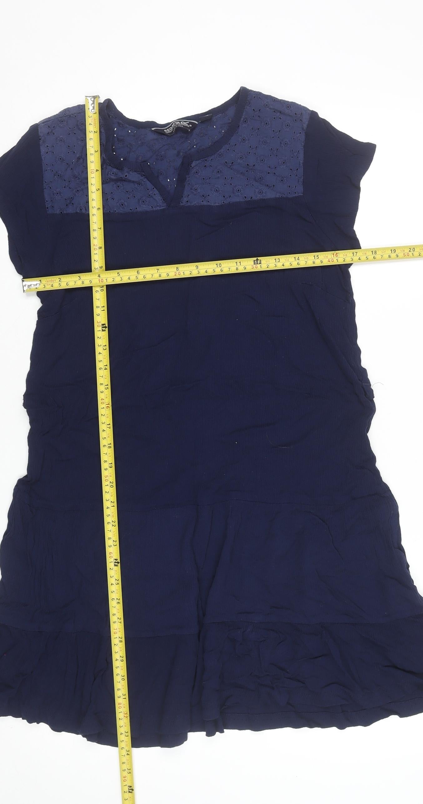 Regatta Womens Blue Short Sleeve Embroidered Shift Dress Size 14